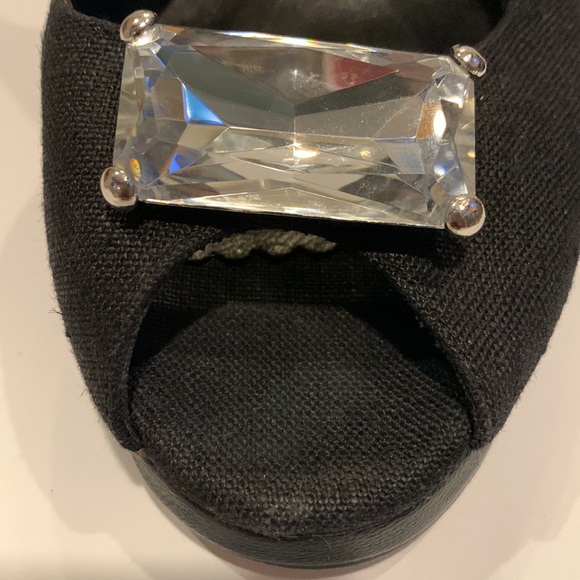 Beverly Feldman Linen/Leather Platform Slingback Heel Faux Diamond Stone Size 8 - Picture 6 of 6